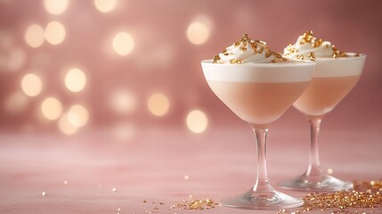 Elegant Dessert Cocktails with Golden Accents in a Soft Bokeh Setting