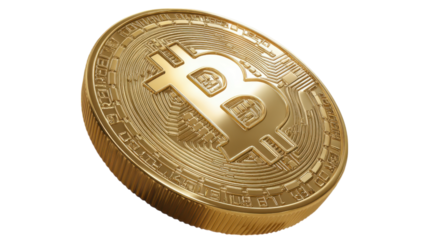 Golden Bitcoin Cryptocurrency Coin on Transparent Background