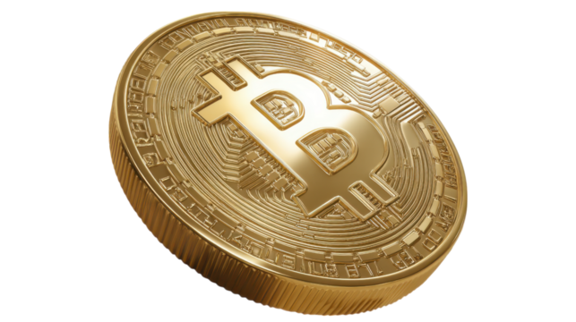 Golden Bitcoin Cryptocurrency Coin on Transparent Background