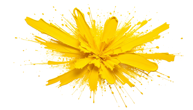 Radiating burst of yellow paint in energetic brushstroke style, dramatic and bold.