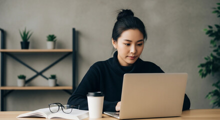 Happy young Asian female looks at her phone in shock and joy, reacting to an unexpected message or online success.