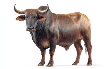 Realistic portrait of a bull standing on a white background