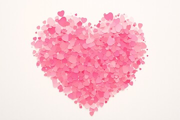 小さなハートが集まって出来た大きなピンクのハートと白い背景