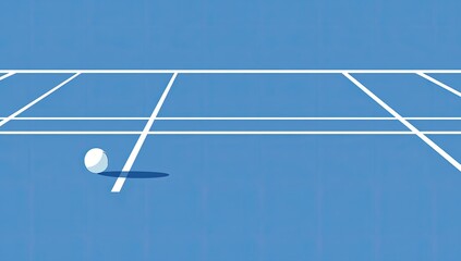 A tennis ball sits on a court, showing perspective