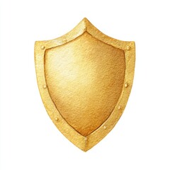 Golden Metallic Shield Illustration on White Background