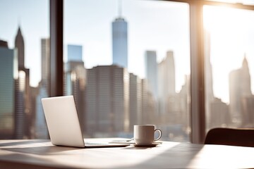 Obraz na płótnie Canvas Modern workspace with city view (1)