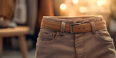 Beige Pants with Brown Leather Belt in Warm Light
