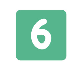White handwritten number six inside green rounded square. Minimal modern design suitable for counting visuals, icons, labels, educational math graphics, and clean creative illustrations.