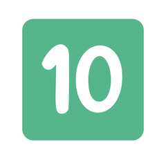  White handwritten number ten inside green rounded square. Modern simple design perfect for labels, icons, counting visuals, educational math tools, and creative clean graphics.