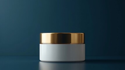 Elegant white jar with golden lid on a dark blue gradient background