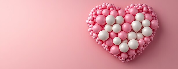 Heart-shaped design with clustered pink and white spheres