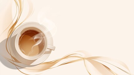 白い背景と影のできたコーヒーカップにシンプルな装飾