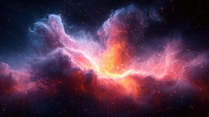 Stunning cosmic explosion with vibrant nebula colors and swirling gases creates mesmerizing