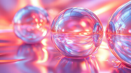 Iridescent liquid metal blobs reflect light beautifully, creating mesmerizing scene