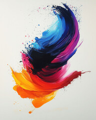 Vibrant abstract painting with swirling colors of blue, pink, orange, and black, creating