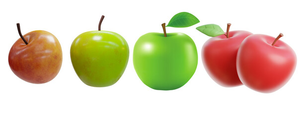 Set of vector 3d apple in various angle and style for design