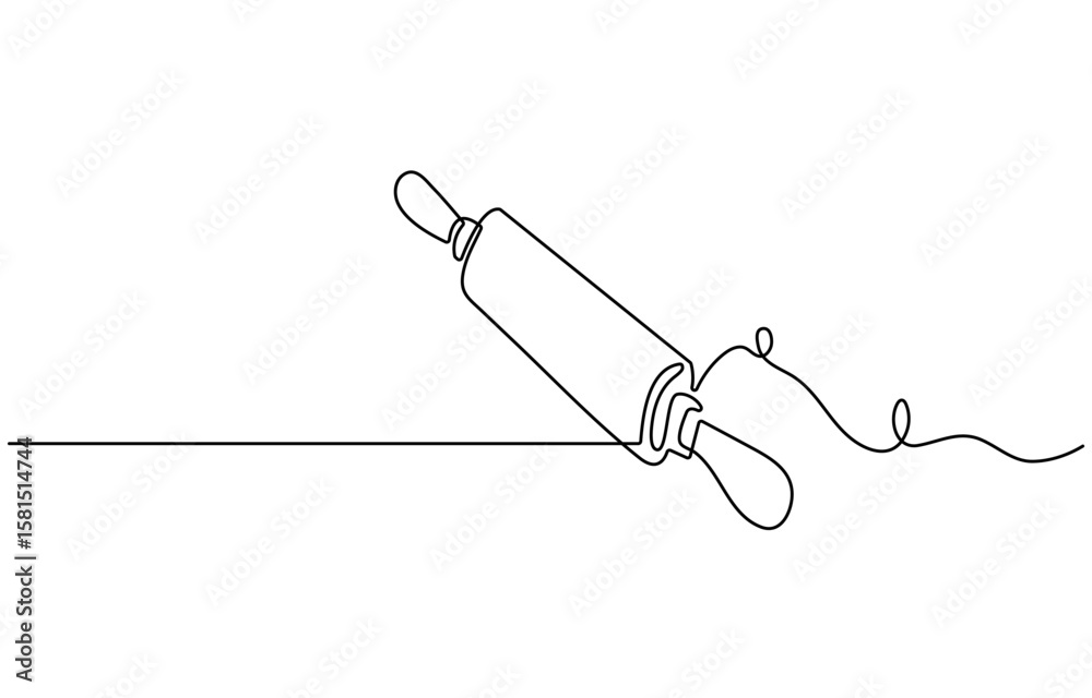 Fototapete rolling pin continuous one line isolated on white background. bakery symbol art drawing. rolling pin