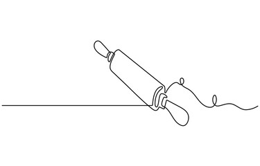 Rolling pin continuous one line isolated on white background. Bakery symbol art drawing. Rolling pin design outline. Editable stroke. Vector illustration