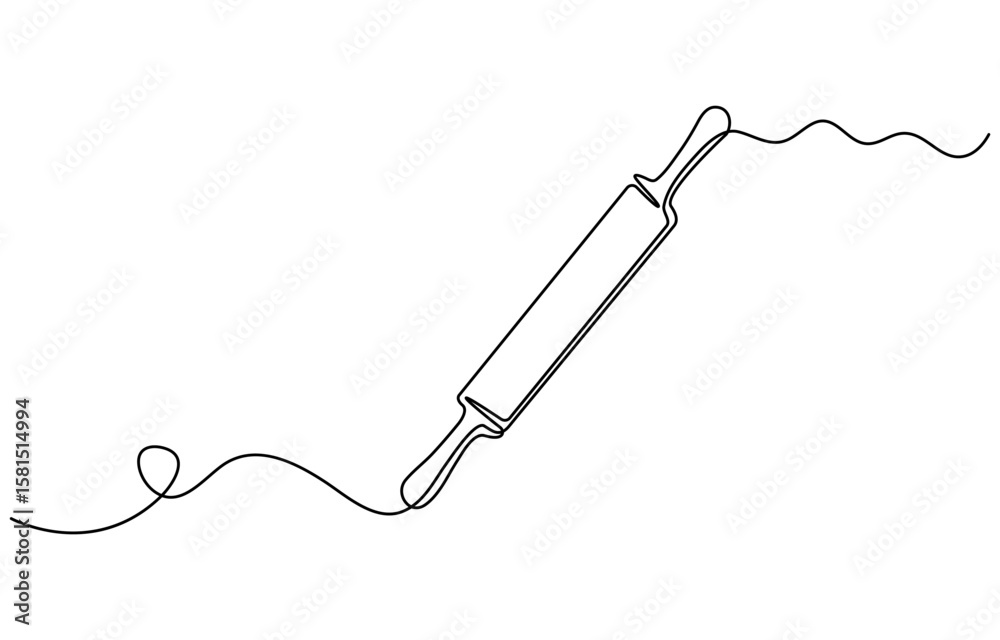 Fototapete Rolling pin continuous one line isolated on white background. Bakery symbol art drawing. Rolling pin design outline. Editable stroke. Vector illustration