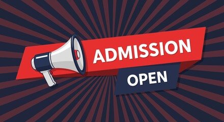 Admission Open Announcement with Megaphone and Red Banner