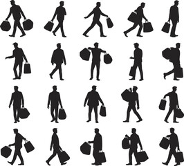 Silhouette of elderly man walking with cane, mobility aid illustration, disabled senior people icon set, old man support vector graphic