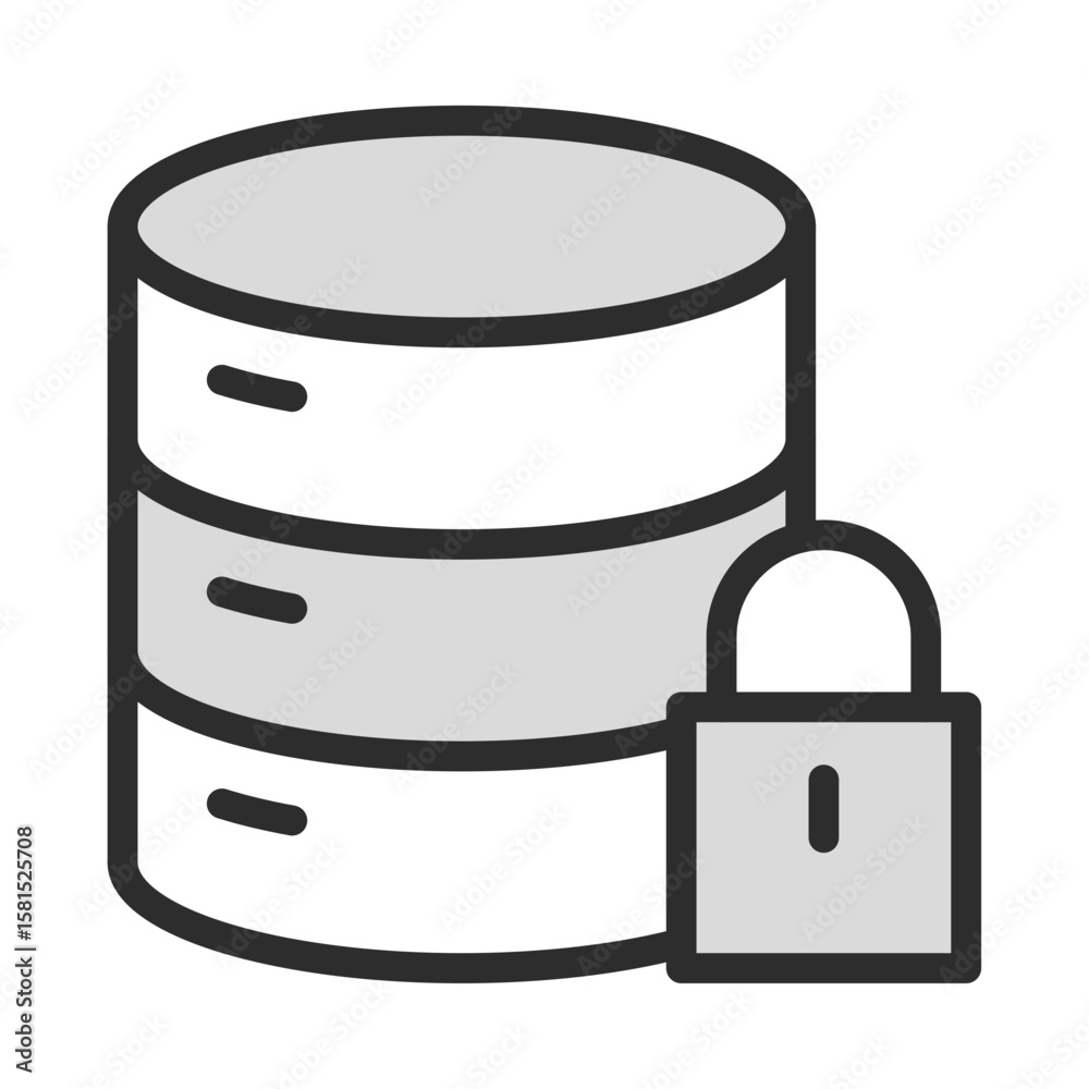 Poster database security lock icon vector data storage protection system