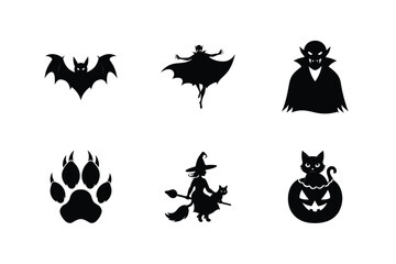 Naklejka premium Silhouette bundle of vampire werewolf witch cat and bat Halloween silhouette Vector illustration