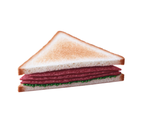 Delicious sandwich with layers of meat and greens served on toasted bread with a light golden color ideal for lunch or snack time enjoyment