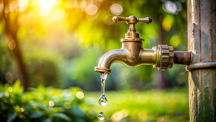 Water Droplet Falling From Faucet In Nature