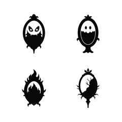 Fototapeta premium Silhouette set of haunted mirror with halloween elements Halloween silhouette Vector illustration