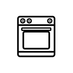 Line art stove icon with oven and knobs for kitchen symbols