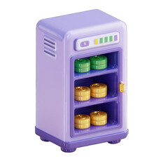 Purple storage cabinet with coins
