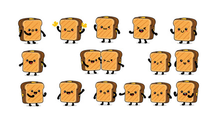 Fototapeta premium Cute toast characters with expressive faces for digital design
