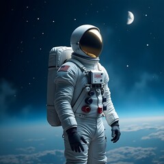 Astronaut in a White Suit Under the Starry Sky with the Moon