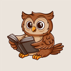fun owl reading a book colorful cartoon character isolated drawing line style sketch classic vintage design illustration