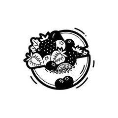 Obraz premium Line drawing of a bowl filled with strawberries and leaves