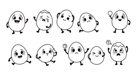 Fototapeta premium Set of cute egg character expressions with various emotions