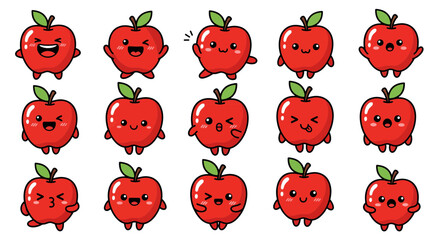 Cute smiling apple character collection with various expressions