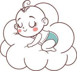 Obraz premium Cute baby sleeping on a fluffy cloud vector