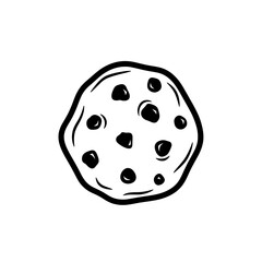 Hand-drawn chocolate chip cookie with multiple chips