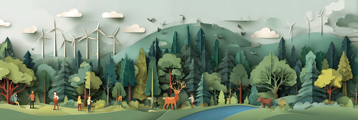 The person who knows. Tree, Achieve sustainable growth, World Environment Day. White eco urban city and nature landscape background paper art style.