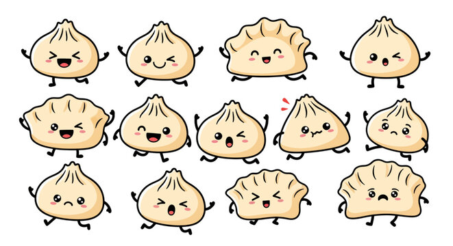 Cute dumpling characters with expressive faces for designs