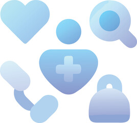 Obraz premium Gradient Health Icons Representing Heart Health Medicine Research Security and Medical Consultation Services