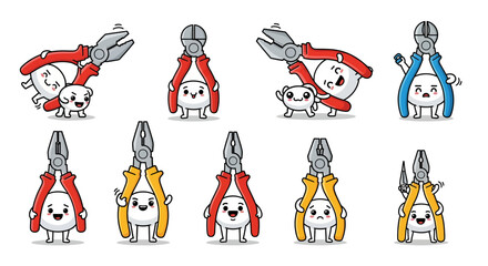 Fototapeta premium Set of cartoon character mascots holding tools and performing tasks