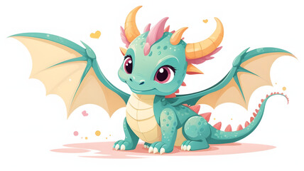 Fototapeta premium Charming Digital Art Featuring a Small and Playful Dragon Character with a Sweet Expression
