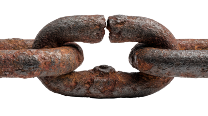 Close-up rusty iron chain link, against a black backdrop
