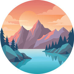 Soft Sunset Behind Pink-Tinted Mountains vector illustration