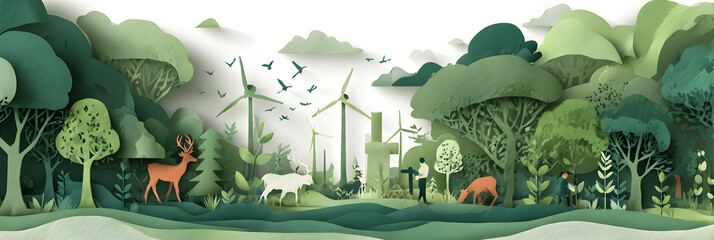 The person who knows. Tree, Achieve sustainable growth, World Environment Day. White eco urban city and nature landscape background paper art style.