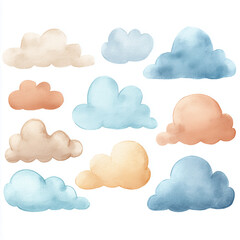Watercolor clouds floating in a serene sky