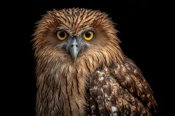 Fototapeta premium Portrait of Majestic Owl with Striking Yellow Eyes and Feathers